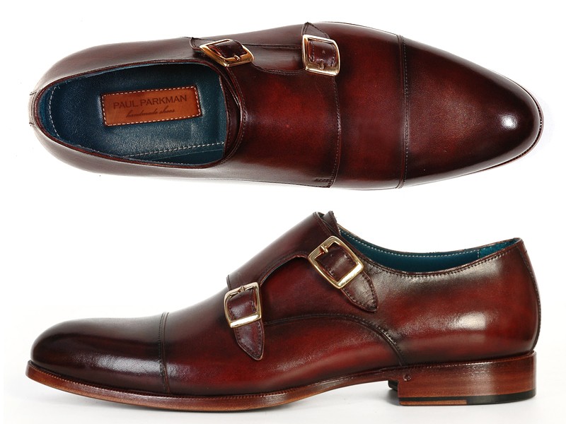 Paul Parkman ''045-BRL" Dark Brown Genuine Calfskin Cap-Toe Double Monkstraps Shoes.